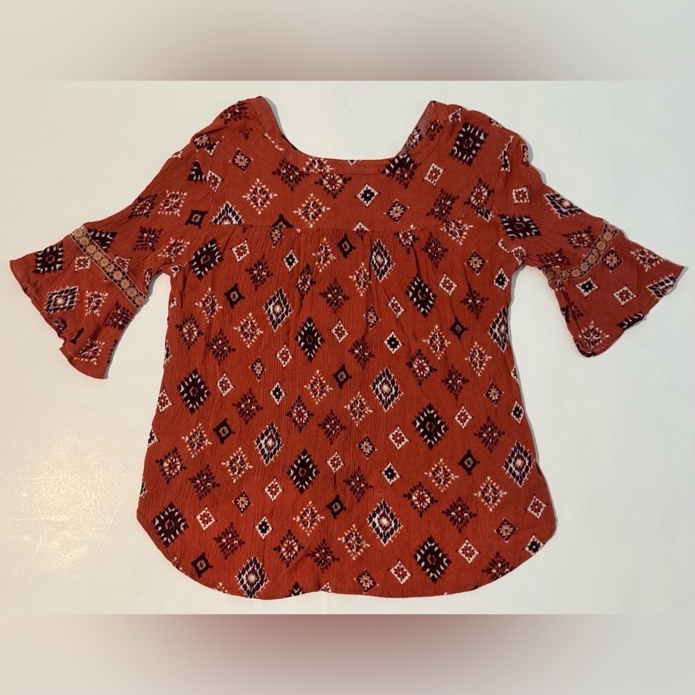 Chelsea & Violet Boho Rust Patterned Top - Picture 2 of 6
